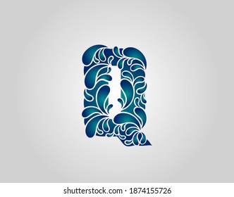 Water Splash Letter Q Logo Icon, water droplets and splash alphabet icon.