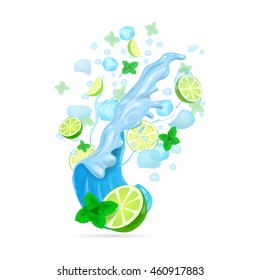 water splash with lime and mint