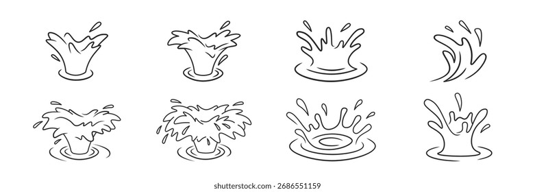 Wasserspritzleinen-Symbolsatz - Minimalistische Flüssigkeitstropfen-Gliederungssammlung
