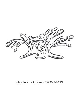 Water splash line icon vector illustration. Outline drops of water or abstract aqua liquid falling and splashing, hand drawn water motion, curve stream flowing with swirls, drips and droplets