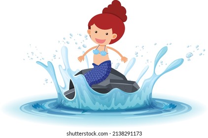 A water splash with mermaid on a stone on white background illustration