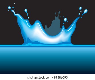 Water splash, object dropping into pool vector illustration drawn with mesh tool, isolated on black background