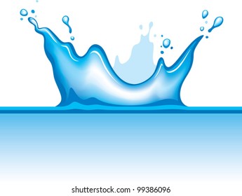 Water Splash, Object Dropping Into Pool Vector Illustration Drawn With Mesh Tool, Isolated On White Background