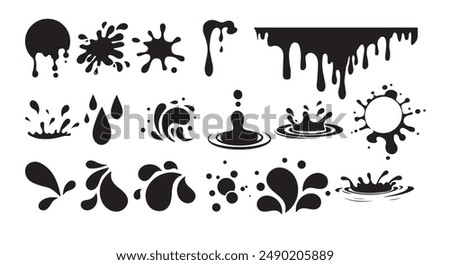 water splash on black vector design set of illustration isolated white background