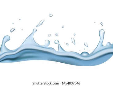 Water splash on white background, element for design, wave liquid. 