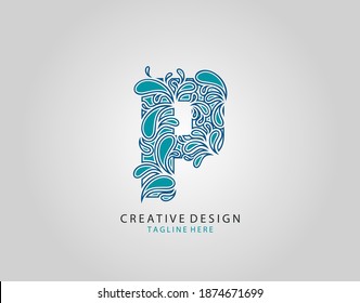 Water Splash P Letter Logo Icon, water droplets and splash alphabet icon.