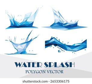 Water splash polygon vector set. polygonal abstract vector of water splash. Water Low poly illustration collection for logo brand.