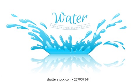 Water Splash Pool With Drops And Reflection. Eps10 Vector Illustration. Isolated On White Background