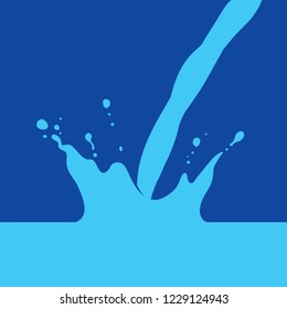 Water Splash With Pour, Simple Flat Graphic Vector Illustration, Isolated On Dark Blue Background