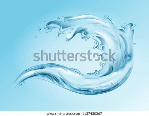 純粋な水しぶきの透明な青の効果を持つ3d水波の水しぶきのリアルなベクターイラスト ミネラル飲料水または保湿剤の化粧品デザイン用テンプレート のベクター画像素材 ロイヤリティフリー