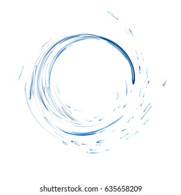 Water splash ring with drops isolated on white background. blue realistic aqua circle. top view. 3d illustration. Liquid surface backdrop created with gradient mesh tool. vector