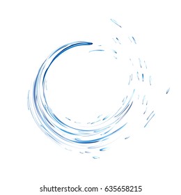 Water splash ring with drops isolated on white background. blue realistic aqua circle. top view. 3d illustration. Liquid surface backdrop created with gradient mesh tool. vector