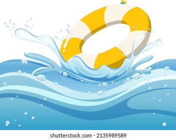 Una salpicadura de agua con anillo de goma en la ilustración de fondo blanco