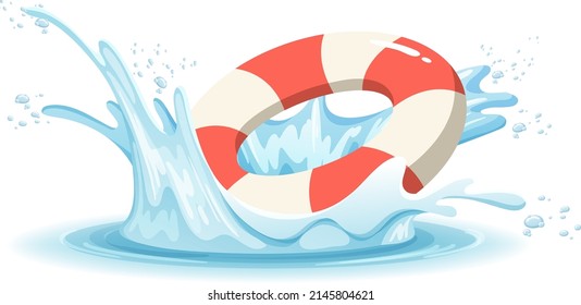 A water splash with rubber ring on white background illustration