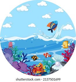 A water splash scene with fish on white background illustration