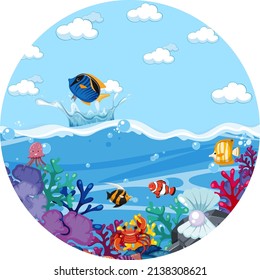 A water splash scene with fish on white background illustration