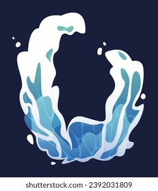 Water splash of set in flat cartoon design. This stunning illustration highlight water splashes come alive in a colorful style against the rich canvas of a dark background. Vector illustration.