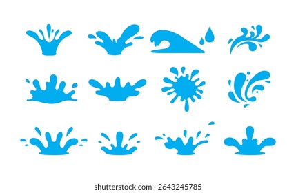 Water splash set. ing raindrops, waves and spill. Fresh aqua stream, puddles and splats. unexpected art form from moment of chaos water splash,  Victor illustration eps 10