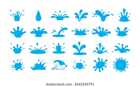 Water splash set. ing raindrops, waves and spill. Fresh aqua stream, puddles and splats. unexpected art form from moment of chaos water splash,  Victor illustration eps 10