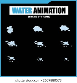 Water Splash, Shower Rain, Bubbles, Droplets, Drip, Flow, Wave, Burst, Explosion, Ripples, Curling Swirl – 2D Water FX Sprite Sheet Vector Pack for Games and Motion Graphics