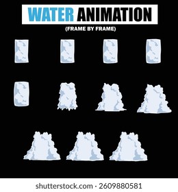 Water Splash, Shower Rain, Bubbles, Droplets, Drip, Flow, Wave, Burst, Explosion, Ripples, Curling Swirl – 2D Water FX Sprite Sheet Vector Pack for Games and Motion Graphics