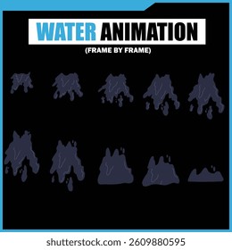 Water Splash, Shower Rain, Bubbles, Droplets, Drip, Flow, Wave, Burst, Explosion, Ripples, Curling Swirl – 2D Water FX Sprite Sheet Vector Pack for Games and Motion Graphics