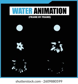 Water Splash, Shower Rain, Bubbles, Droplets, Drip, Flow, Wave, Burst, Explosion, Ripples, Curling Swirl – 2D Water FX Sprite Sheet Vector Pack for Games and Motion Graphics