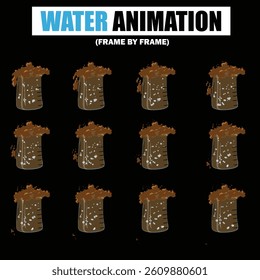 Water Splash, Shower Rain, Bubbles, Droplets, Drip, Flow, Wave, Burst, Explosion, Ripples, Curling Swirl – 2D Water FX Sprite Sheet Vector Pack for Games and Motion Graphics