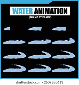 Water Splash, Shower Rain, Bubbles, Droplets, Drip, Flow, Wave, Burst, Explosion, Ripples, Curling Swirl – 2D Water FX Sprite Sheet Vector Pack for Games and Motion Graphics