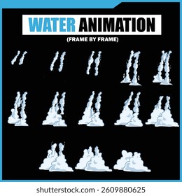 Water Splash, Shower Rain, Bubbles, Droplets, Drip, Flow, Wave, Burst, Explosion, Ripples, Curling Swirl – 2D Water FX Sprite Sheet Vector Pack for Games and Motion Graphics