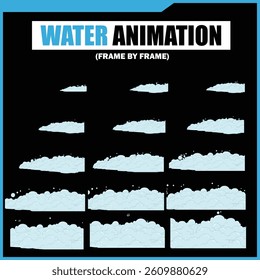 Water Splash, Shower Rain, Bubbles, Droplets, Drip, Flow, Wave, Burst, Explosion, Ripples, Curling Swirl – 2D Water FX Sprite Sheet Vector Pack for Games and Motion Graphics