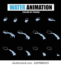Water Splash, Shower Rain, Bubbles, Droplets, Drip, Flow, Wave, Burst, Explosion, Ripples, Curling Swirl – 2D Water FX Sprite Sheet Vector Pack for Games and Motion Graphics