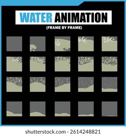 Water Splash, Shower Rain, Bubbles, Droplets, Drip, Flow, Wave, Burst, Explosion, Ripples, Curling Swirl – 2D Water FX Sprite Sheet Vector Pack for Games and Motion Graphics