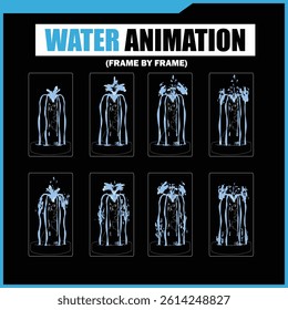 Water Splash, Shower Rain, Bubbles, Droplets, Drip, Flow, Wave, Burst, Explosion, Ripples, Curling Swirl – 2D Water FX Sprite Sheet Vector Pack for Games and Motion Graphics