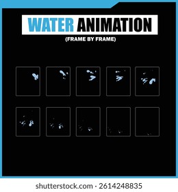 Water Splash, Shower Rain, Bubbles, Droplets, Drip, Flow, Wave, Burst, Explosion, Ripples, Curling Swirl – 2D Water FX Sprite Sheet Vector Pack for Games and Motion Graphics