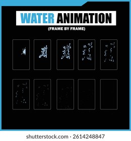 Water Splash, Shower Rain, Bubbles, Droplets, Drip, Flow, Wave, Burst, Explosion, Ripples, Curling Swirl – 2D Water FX Sprite Sheet Vector Pack for Games and Motion Graphics