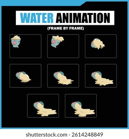 Water Splash, Shower Rain, Bubbles, Droplets, Drip, Flow, Wave, Burst, Explosion, Ripples, Curling Swirl – 2D Water FX Sprite Sheet Vector Pack for Games and Motion Graphics
