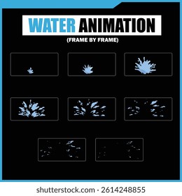 Water Splash, Shower Rain, Bubbles, Droplets, Drip, Flow, Wave, Burst, Explosion, Ripples, Curling Swirl – 2D Water FX Sprite Sheet Vector Pack for Games and Motion Graphics