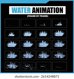 Water Splash, Shower Rain, Bubbles, Droplets, Drip, Flow, Wave, Burst, Explosion, Ripples, Curling Swirl – 2D Water FX Sprite Sheet Vector Pack for Games and Motion Graphics