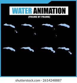 Water Splash, Shower Rain, Bubbles, Droplets, Drip, Flow, Wave, Burst, Explosion, Ripples, Curling Swirl – 2D Water FX Sprite Sheet Vector Pack for Games and Motion Graphics