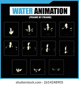Water Splash, Shower Rain, Bubbles, Droplets, Drip, Flow, Wave, Burst, Explosion, Ripples, Curling Swirl – 2D Water FX Sprite Sheet Vector Pack for Games and Motion Graphics
