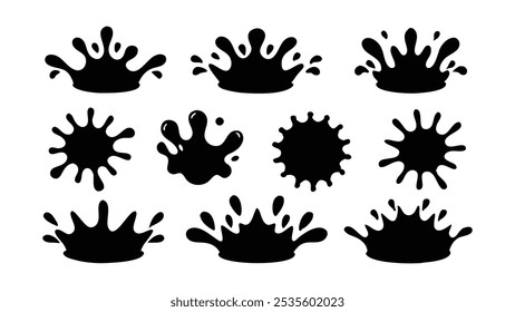 
Silhuetas de salpicos de água definem ilustração isolada de vetor plano sobre fundo branco.