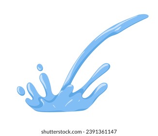 salpicaduras de agua, pulverización, chorro. Escupidor de agua, energía, energía. Líquido limpio azul en movimiento, elemento de diseño. Fluido dinámico, bandeja refrescante, corriente. Ilustración vectorial plana aislada en fondo blanco