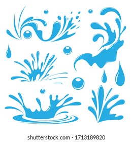 Water. Splash and spray. Set. Vector image.