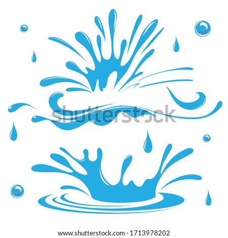Water. Splash and spray. Set. Vector image.
