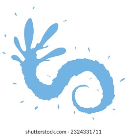 salpicaduras de agua y torbellino. El líquido se salpicará en forma de espiral. Fondo blanco.