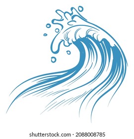 Water Splash Symbol. Sea Wave Curl In Sketch Line Style