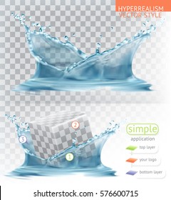 Water splash with transparency. Hyperrealism vector style simple application