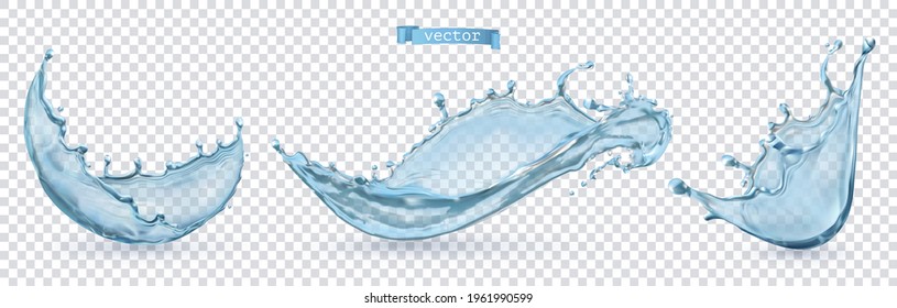 Water splash with transparent. 3d vector realistic object set