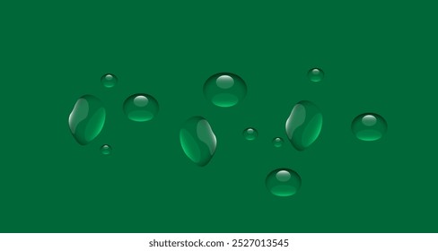 Salpicadura de agua, salpicadura de agua transparente o gotas aisladas sobre fondo verde, salpicadura de lluvia, gota de lluvia, gota de agua. Icono de gota de agua. Gota de lluvia azul y logo de gotas